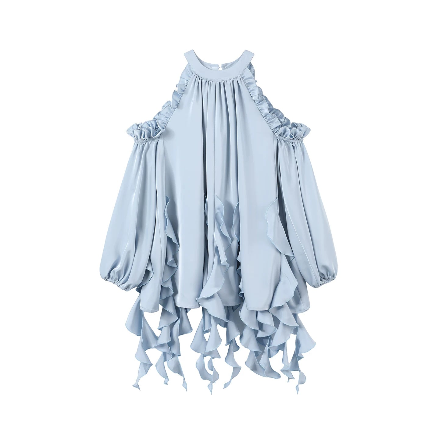 Satin Ruffled Off-Shoulder Dress