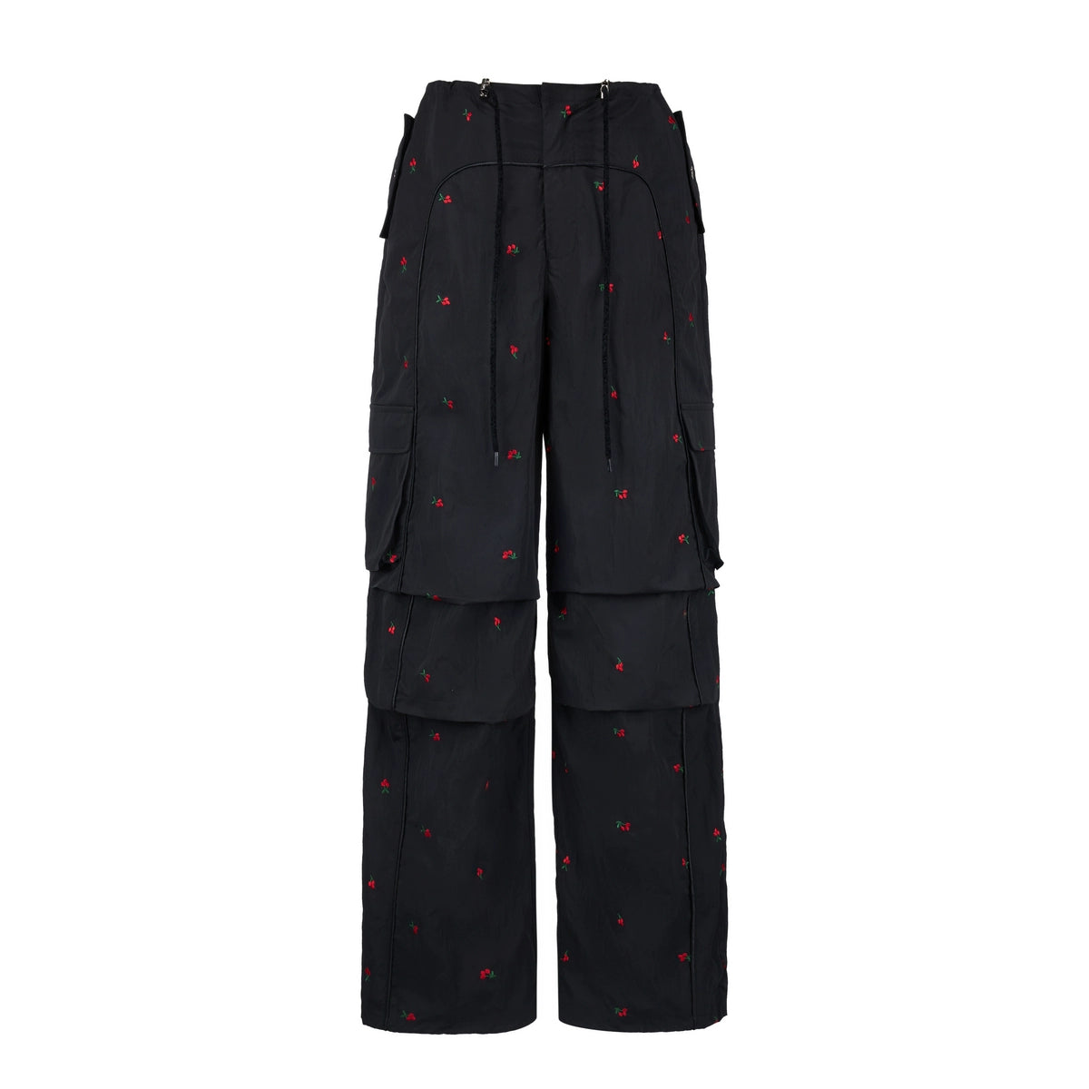 Pantalon cargo brodé cerise