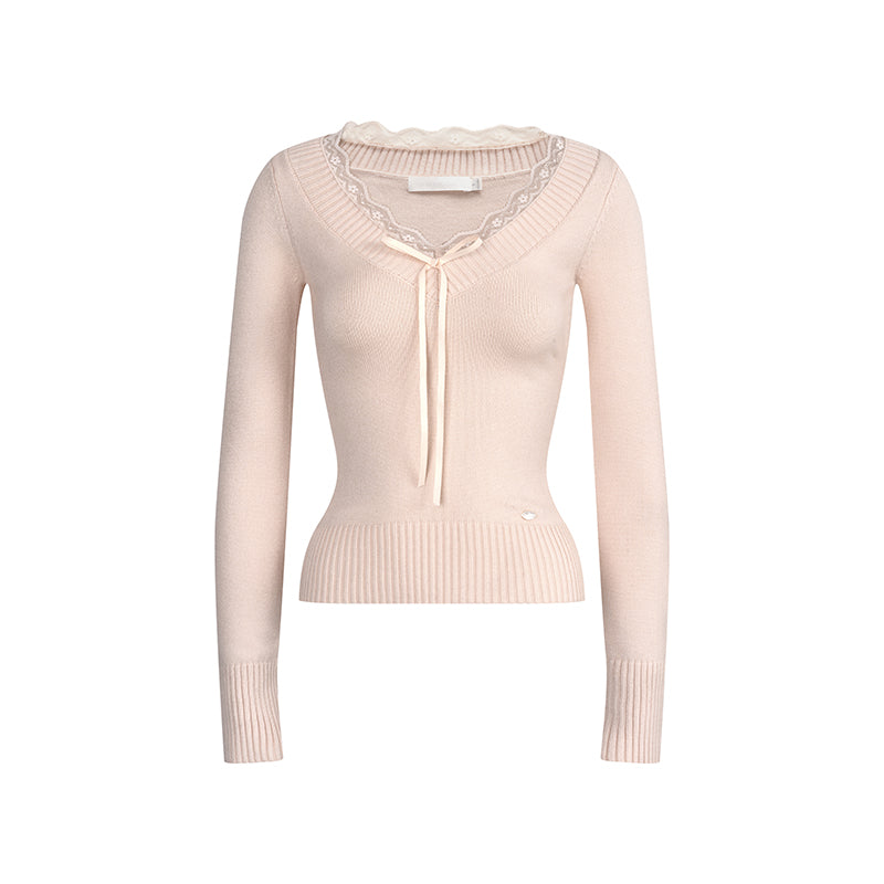 Peach Lace Sweater Tops