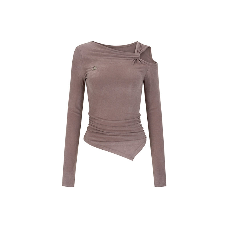 불규칙 스웨이드 오프 숄더 탑