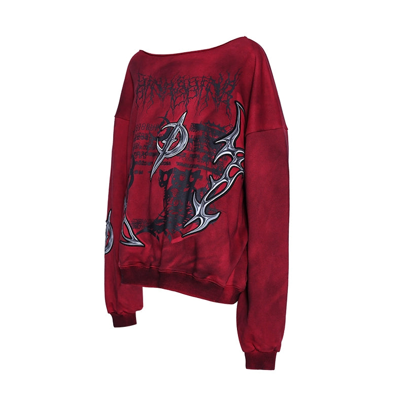 Distressed Dirty Print Y2K Sweatshirt