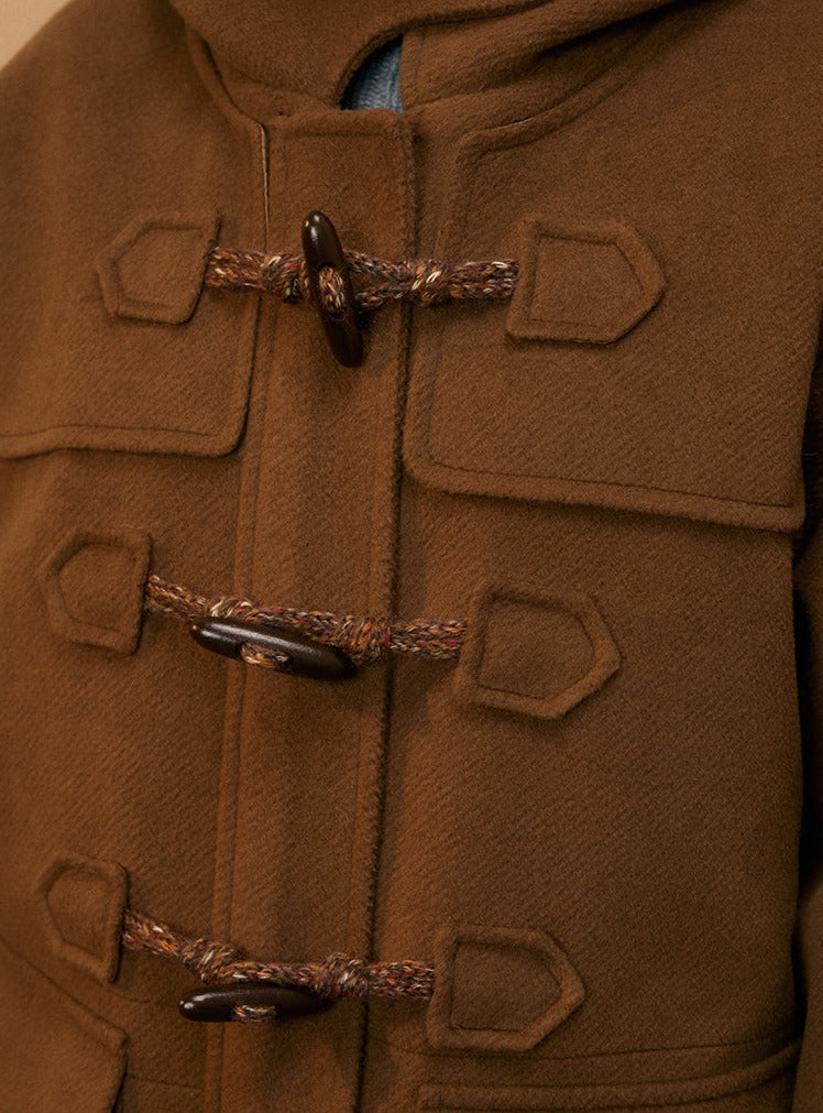 Vintage hooded cotton horn tweed coat