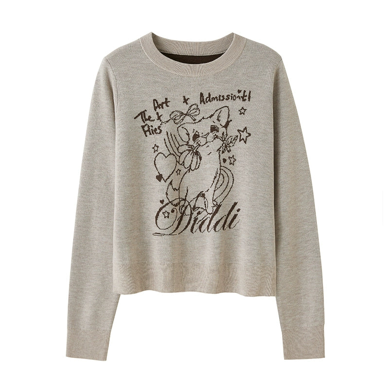 Rose Kitten Crew Neck Knitted Sweater