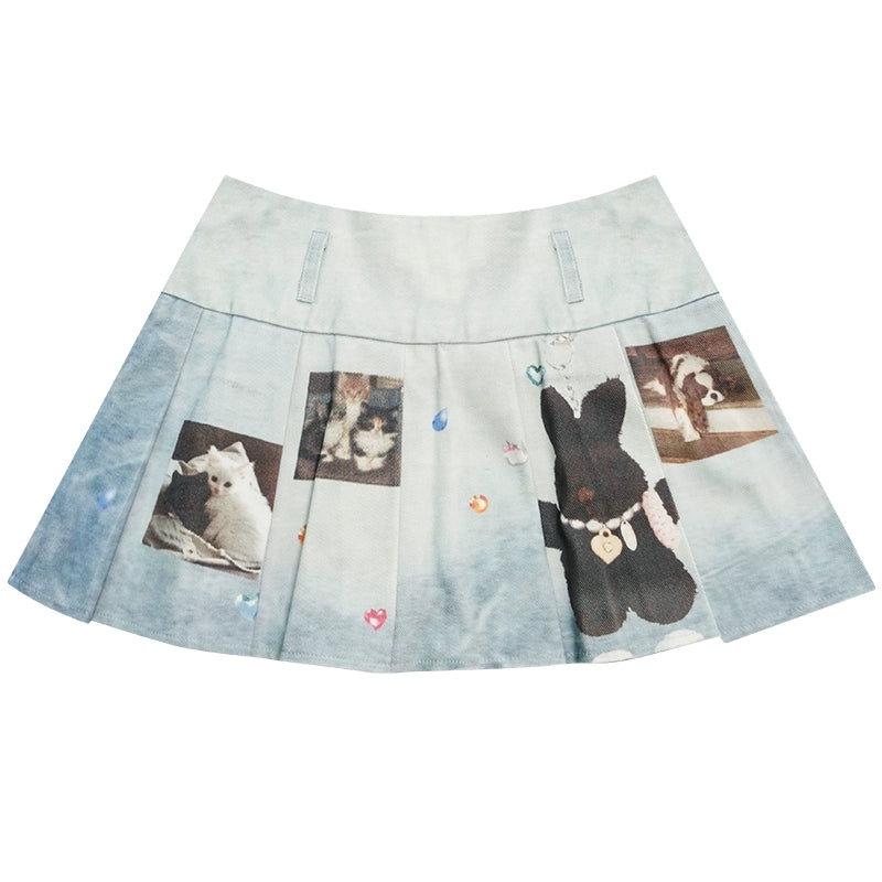 Chic Animal Print Denim Skirt