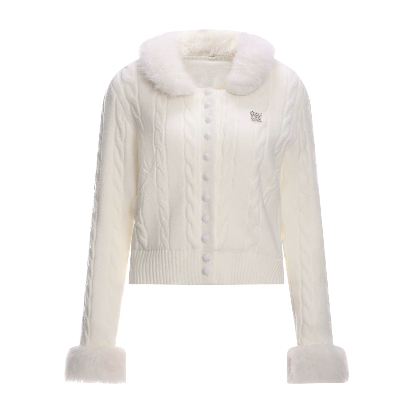 퍼 칼라 니트 가디건