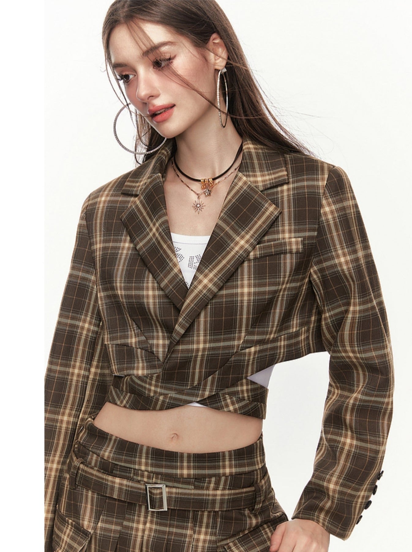 Plaid Suit Half Skirt Two Piece Set