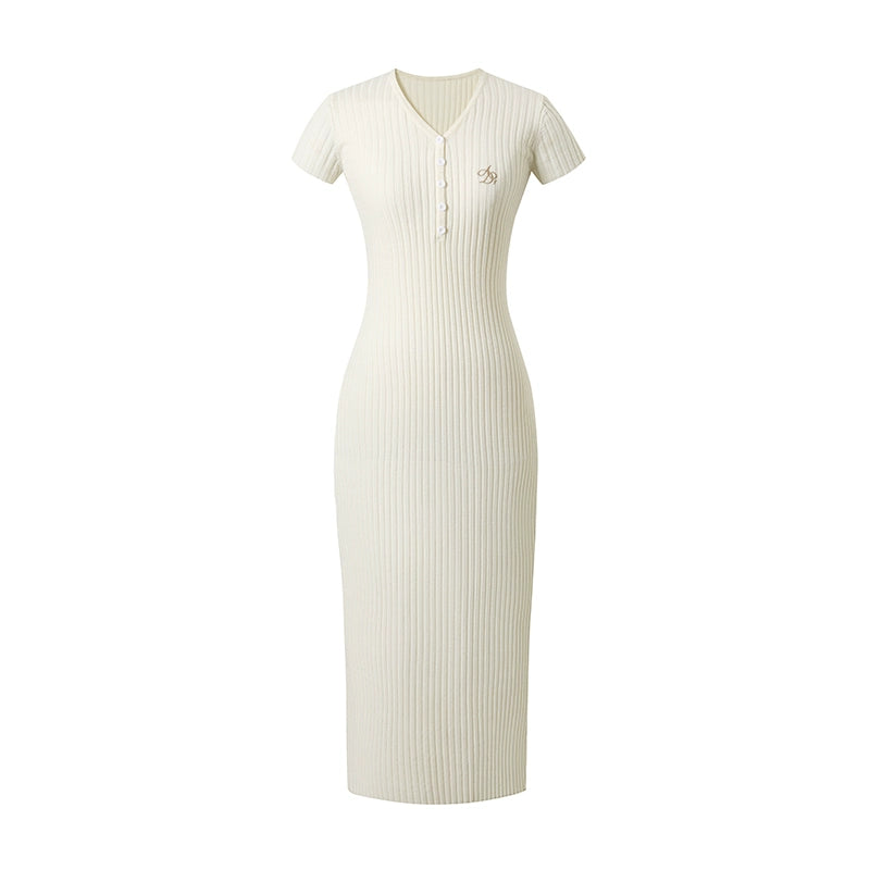 Robe en tricot à demi-cardigan à boutons préppy original