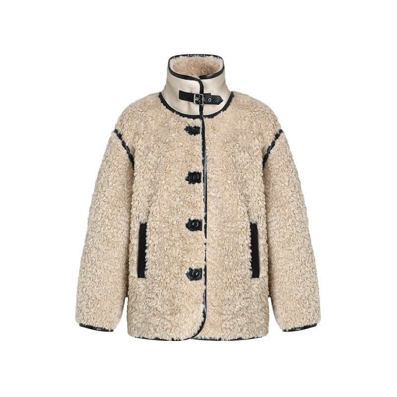 Furry Bear Color-Blocked Coat