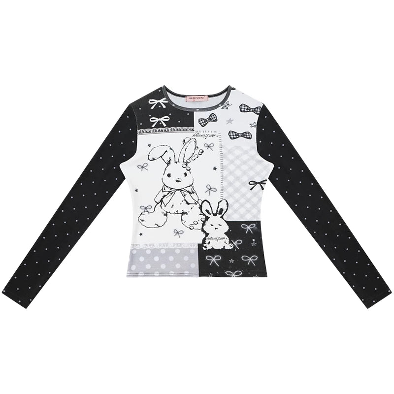 Contrast Bow Rabbit Top