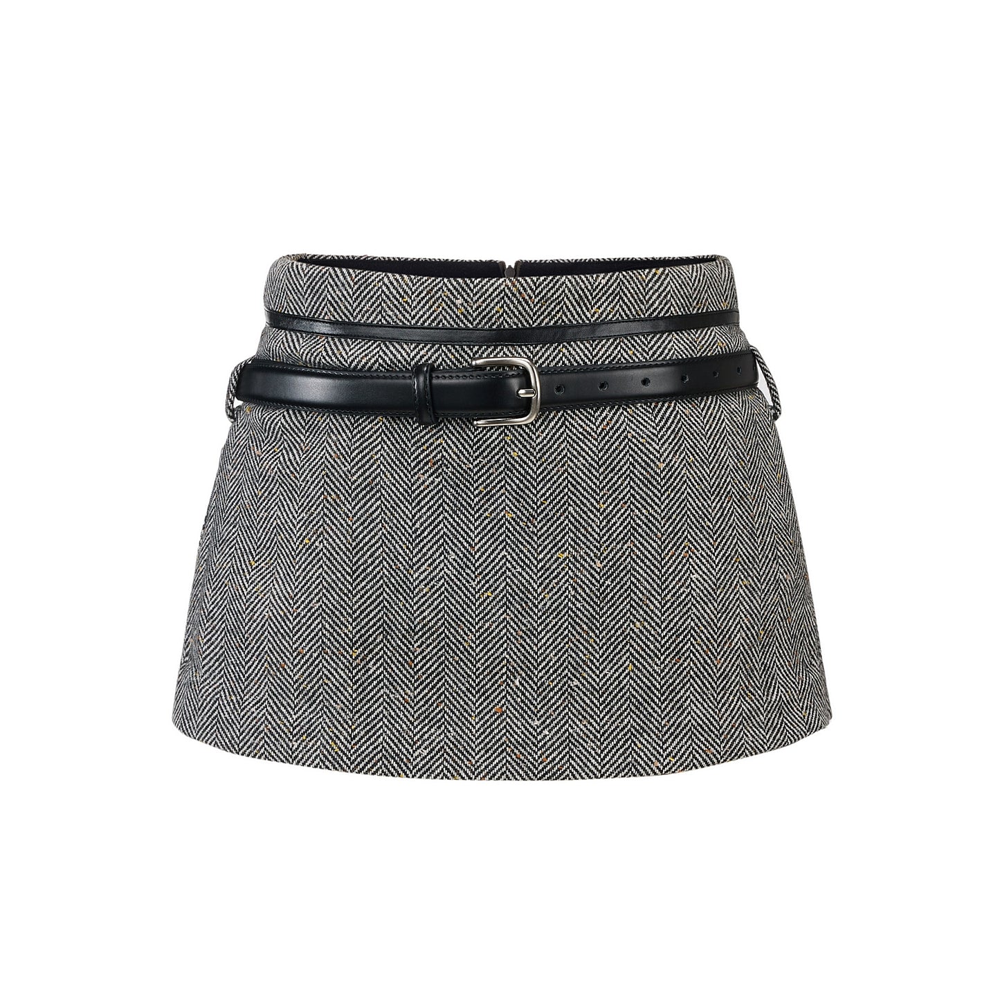 Wool Cropped Belt Short Skirt