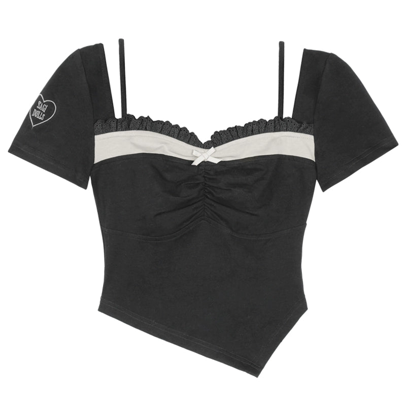 T-shirt à fausse superposition à encolure carrée