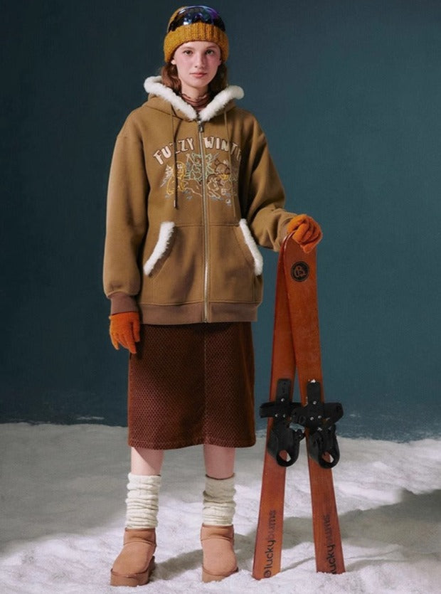 미국 빈티지 모직 자수 지퍼 양털 재킷