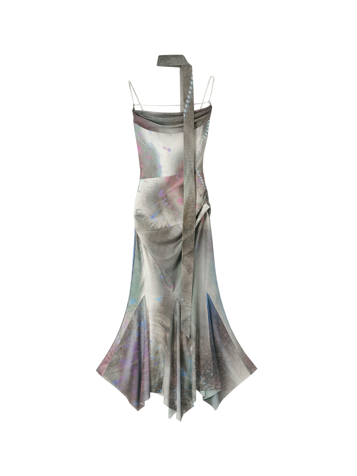 다이아몬드 체인 스티칭 프린트 드레스