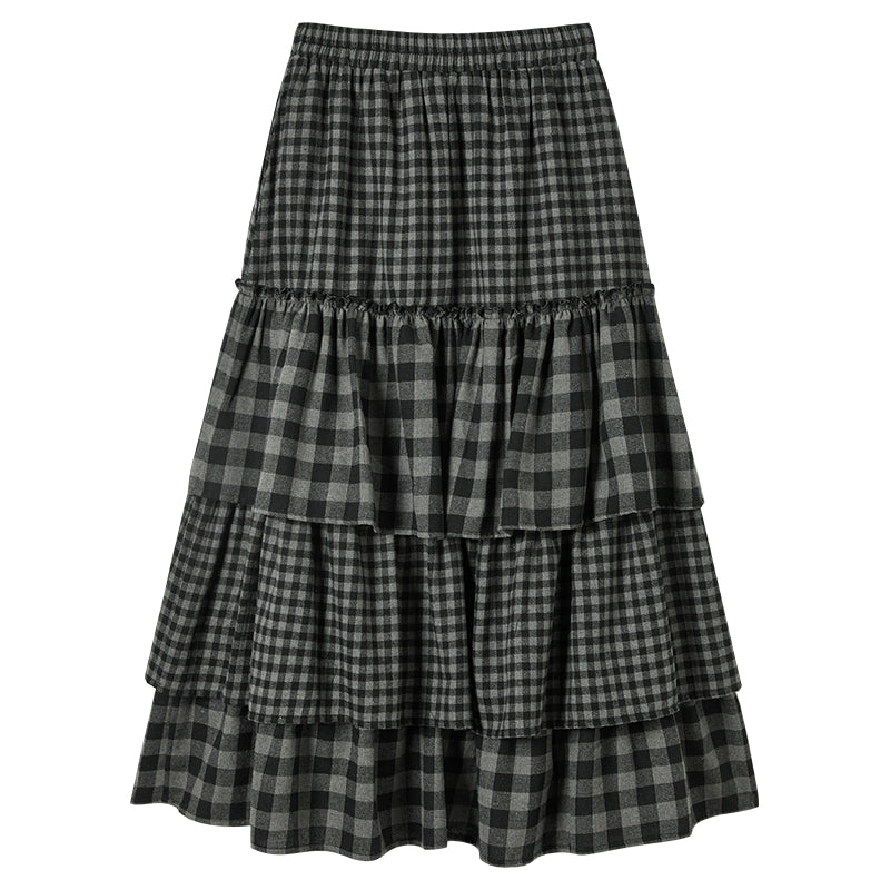 Plaid Patchwork Tiered Skirt