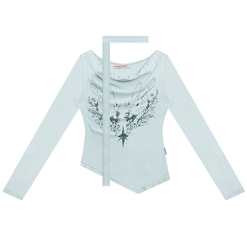 Strick Langarm T-Shirt mit Kaninchenmotiv