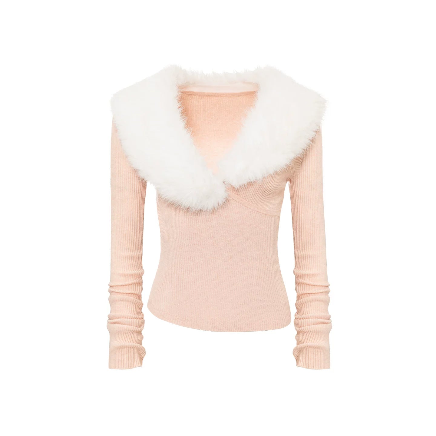 Pink Fur Collar Sweater With Fur Collar Set-Up