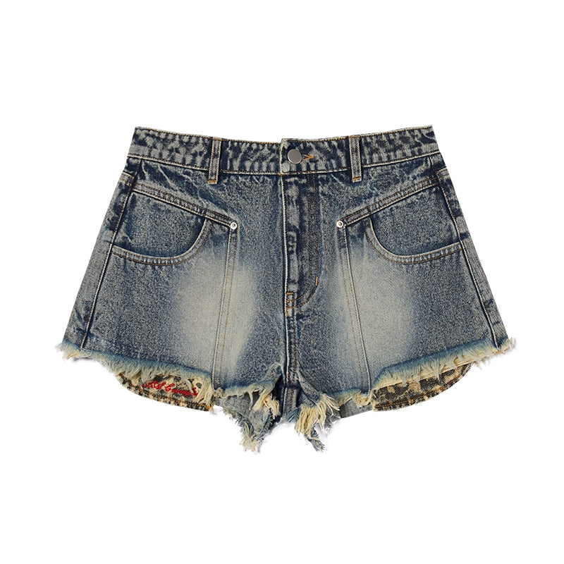 Leopard Denim Shorts