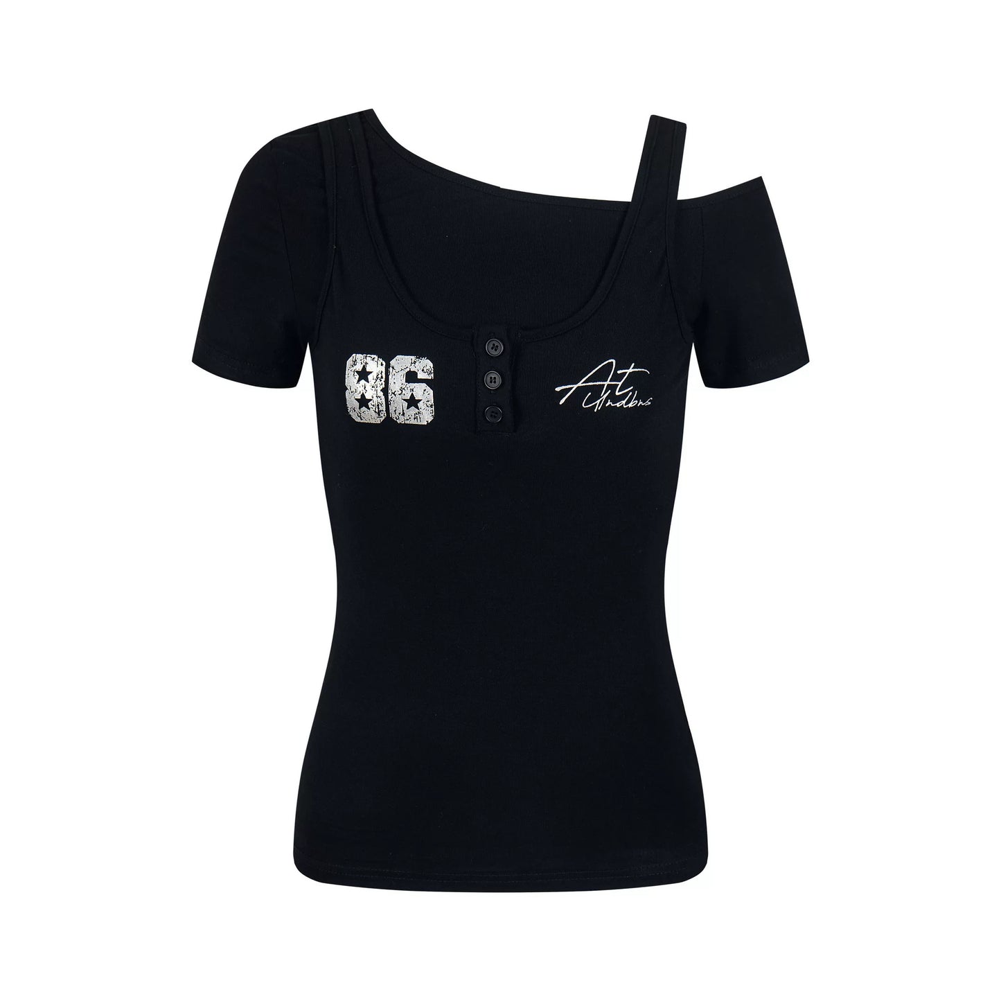 Retro-Asymmetrisches-Schwarz-Oberteil