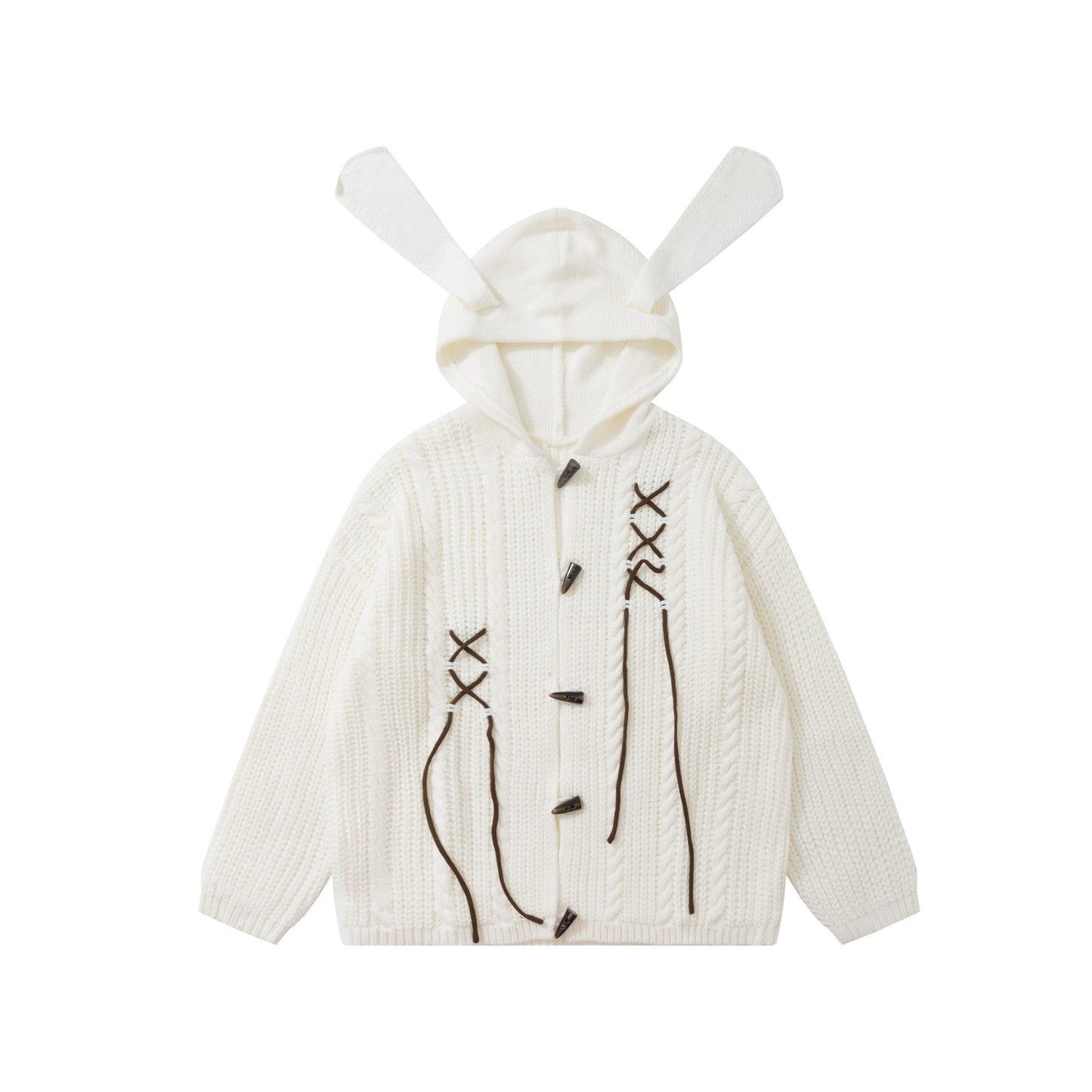 American Retro Knitted Hooded Cardigan