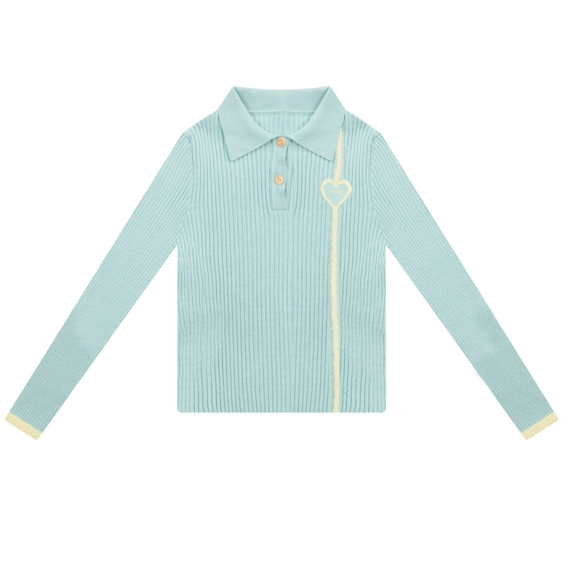 fluffy love slim bottoming polo collar tops