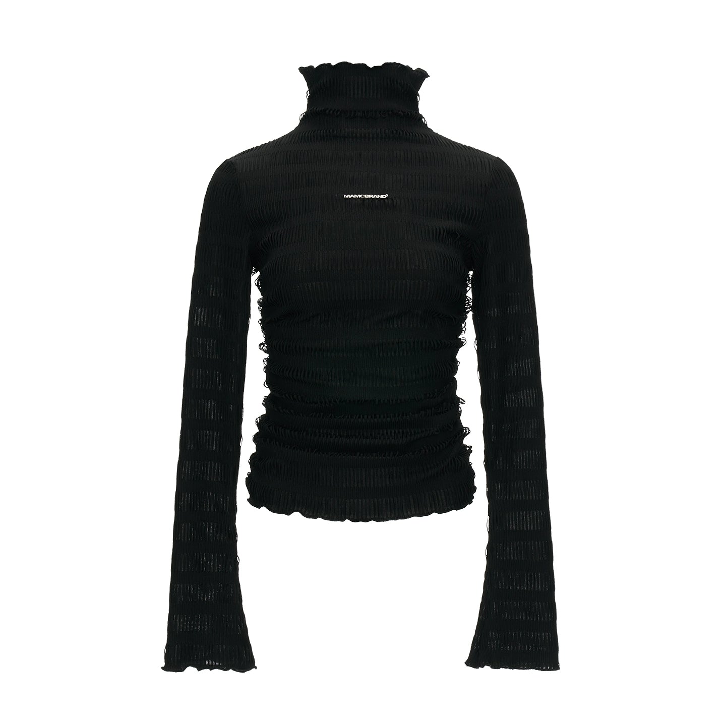 High-Neck Knitted Striped Slimming Shirt