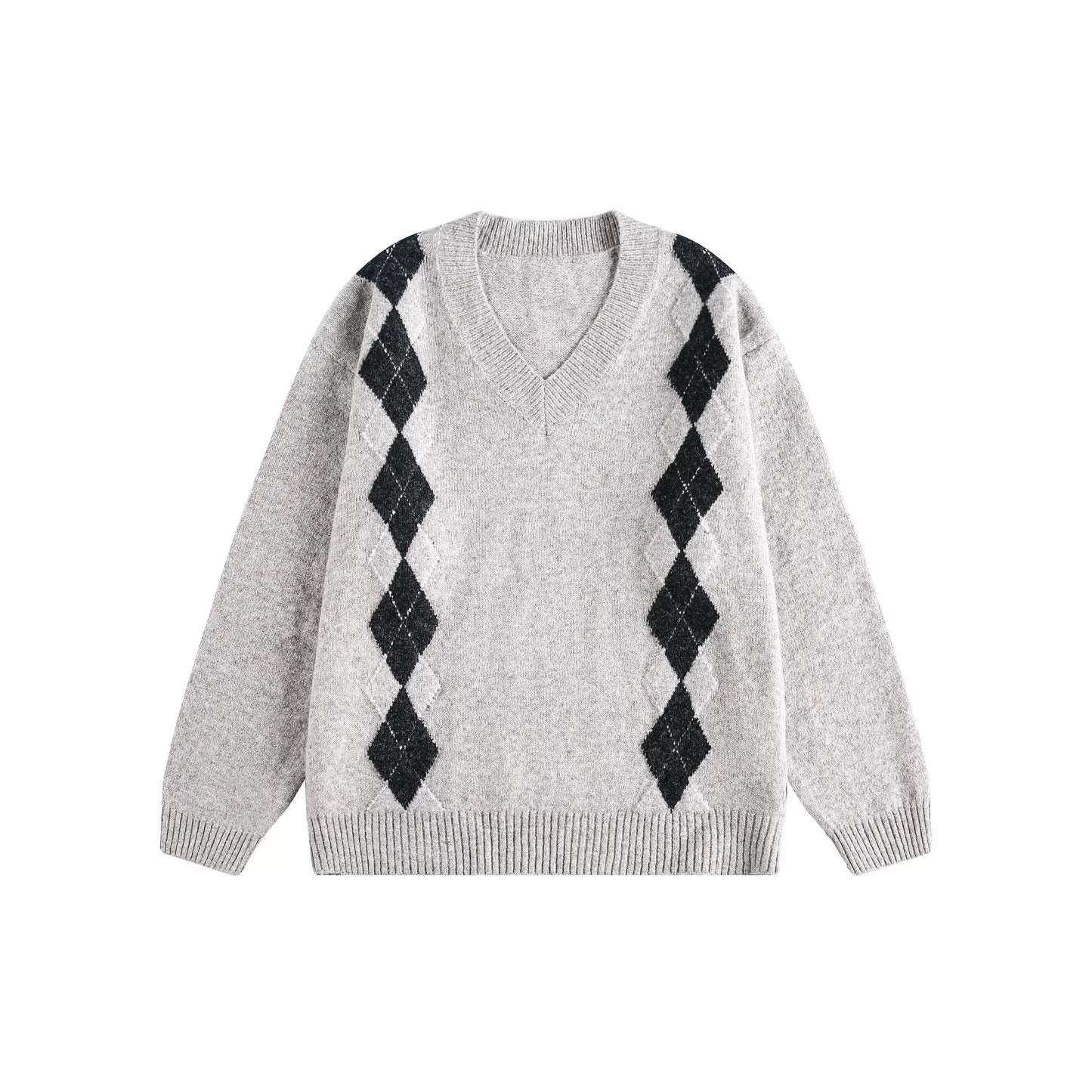 Ribbed V-Neck Knit Sweater