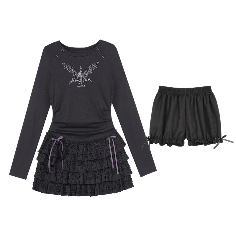 블랙 레이스 케이크 드레스 세트