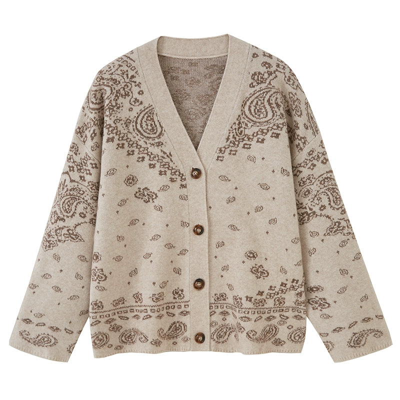 Cashew Flower V-Neck Premium Knit Cardigan