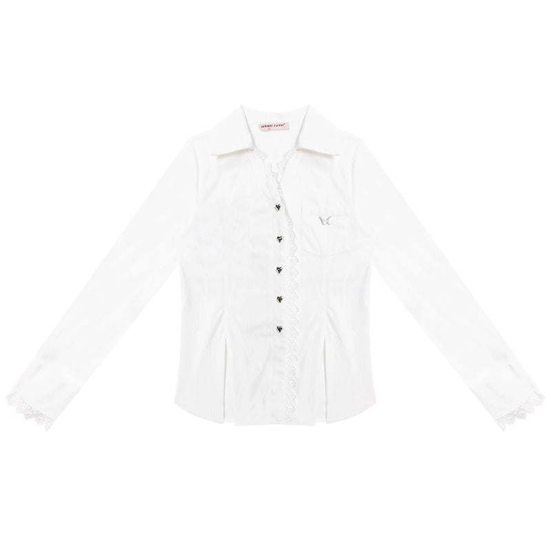 Weißes schlankes Spitzenlangarmshirt