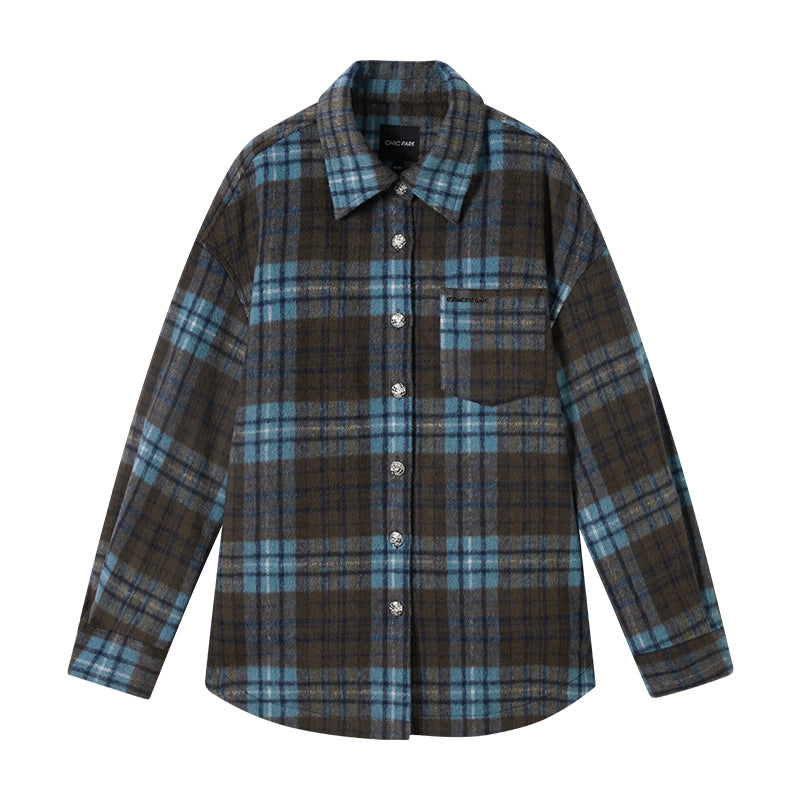 Chic Retro Plaid Collar Shirt