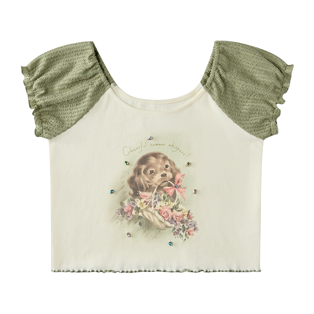 Lettered Puff Sleeve T-Shirt