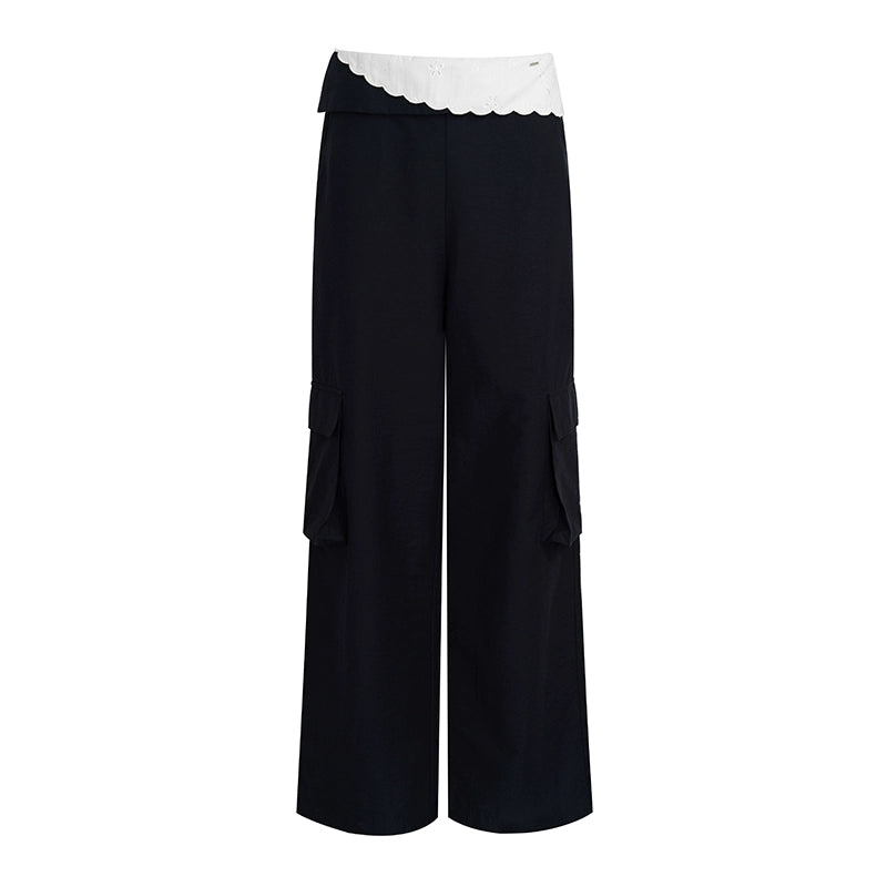 Colorblock Cotton Lace Wide Leg Pants