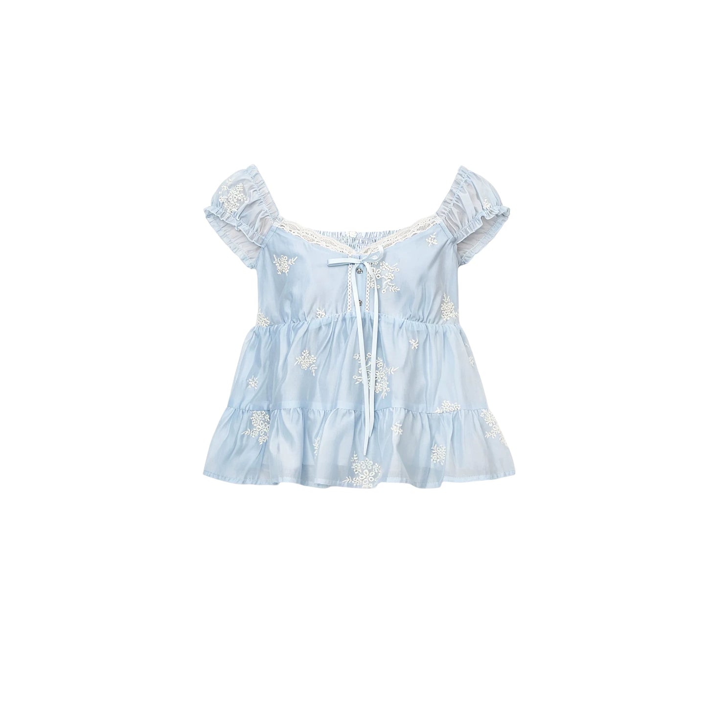 Bluse mit französischer Spitze und Stickerei