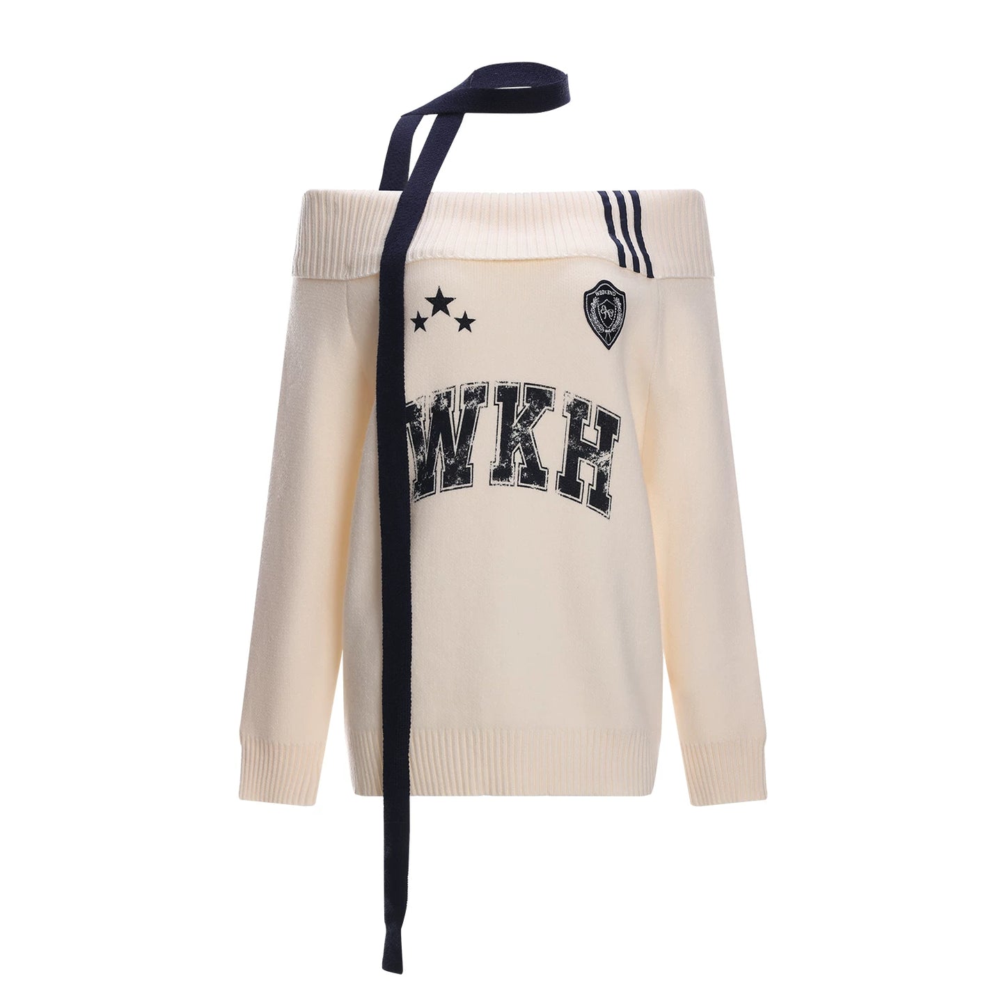 Letter Knit One-Shoulder Sweater