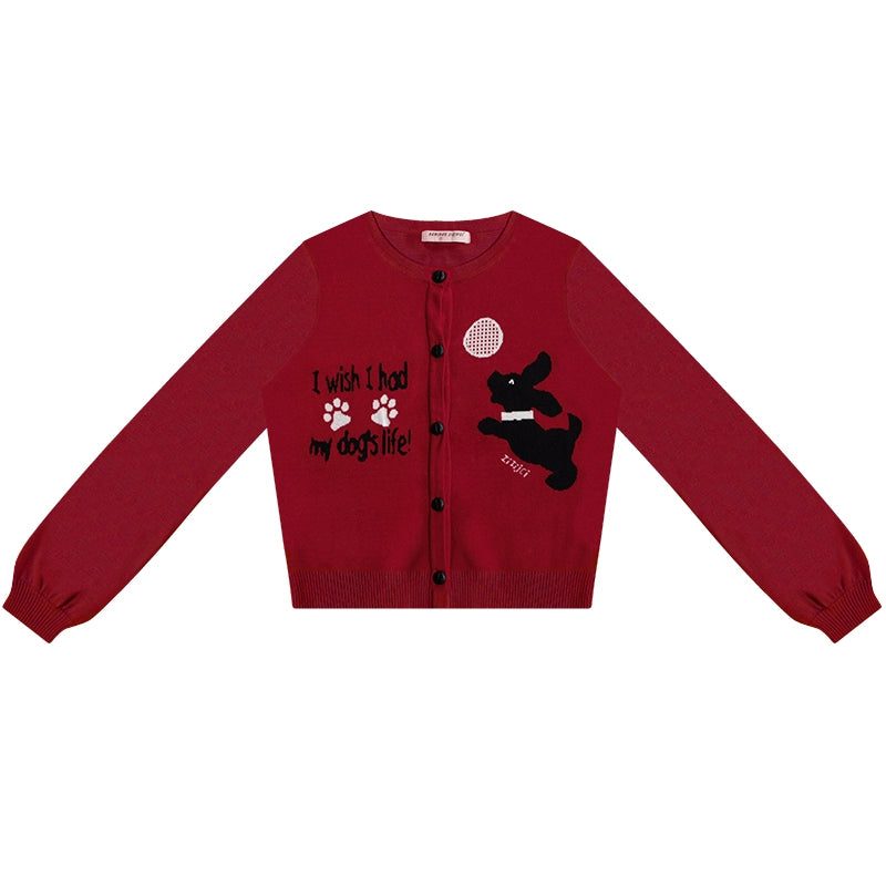 레트로 강아지 패턴 니트 가디건