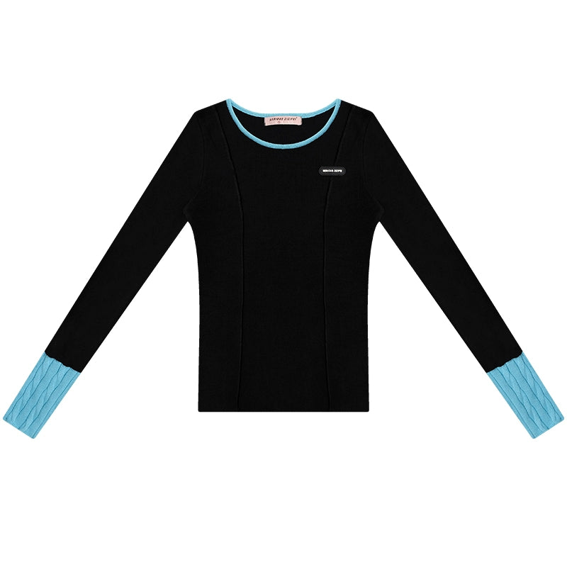 슬림 핏 대비 스티치 니트 탑