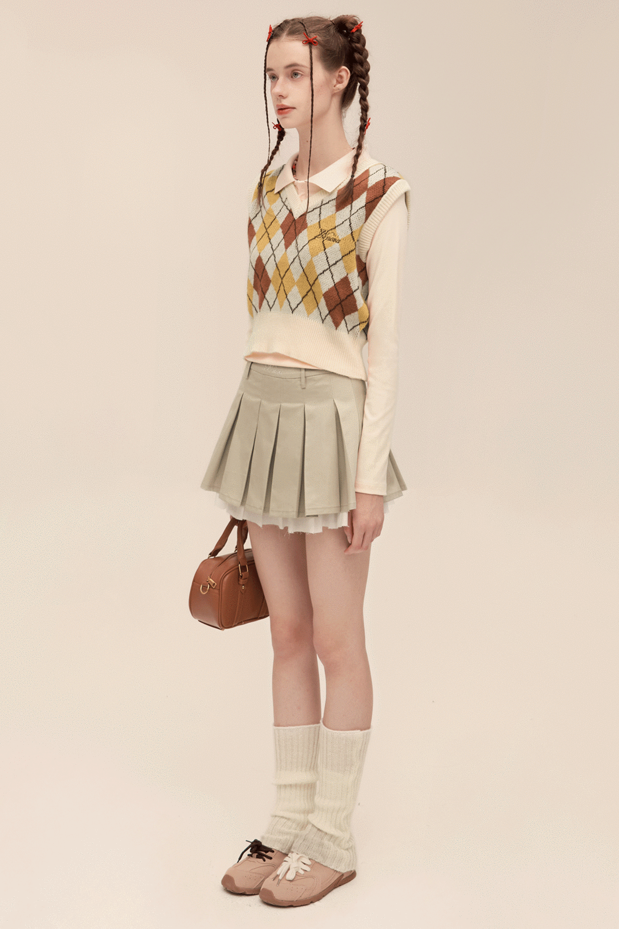 프레피 V넥 크롭 니트 조끼