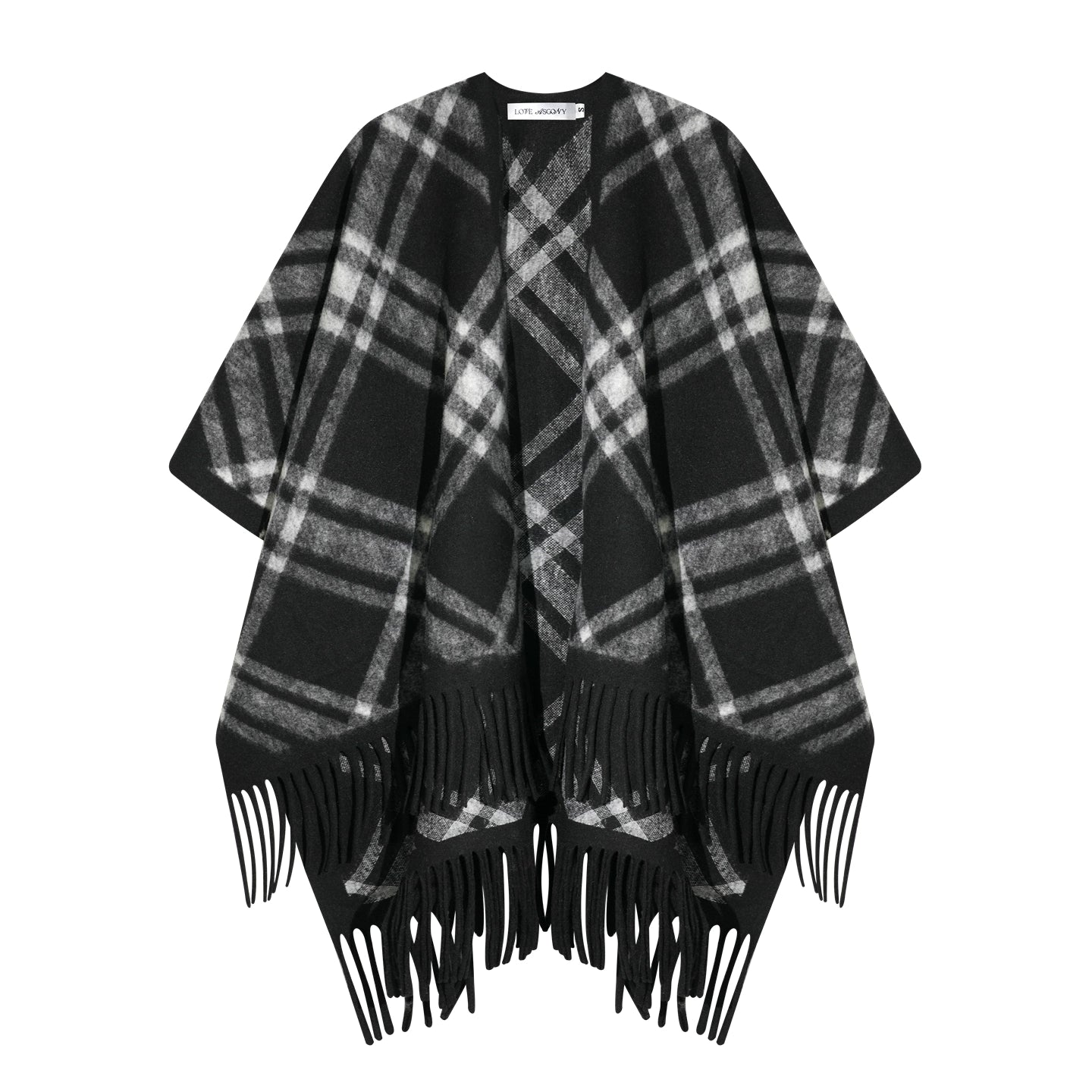 Retro Plaid Tassel Cape Shawl