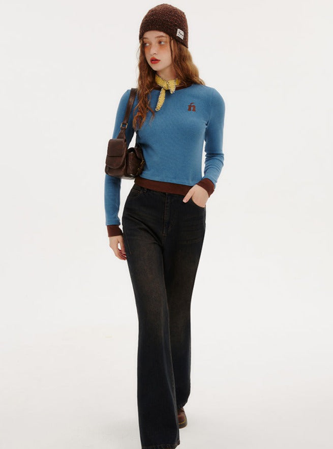 AMERICAN RETRO KNIT LONG-SLEEVED T-SHIRT TOP