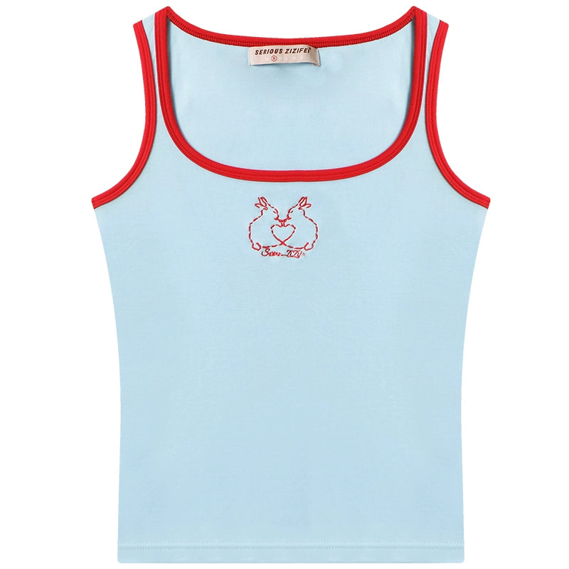 Rabbit Embroidery Slim Camisole Top
