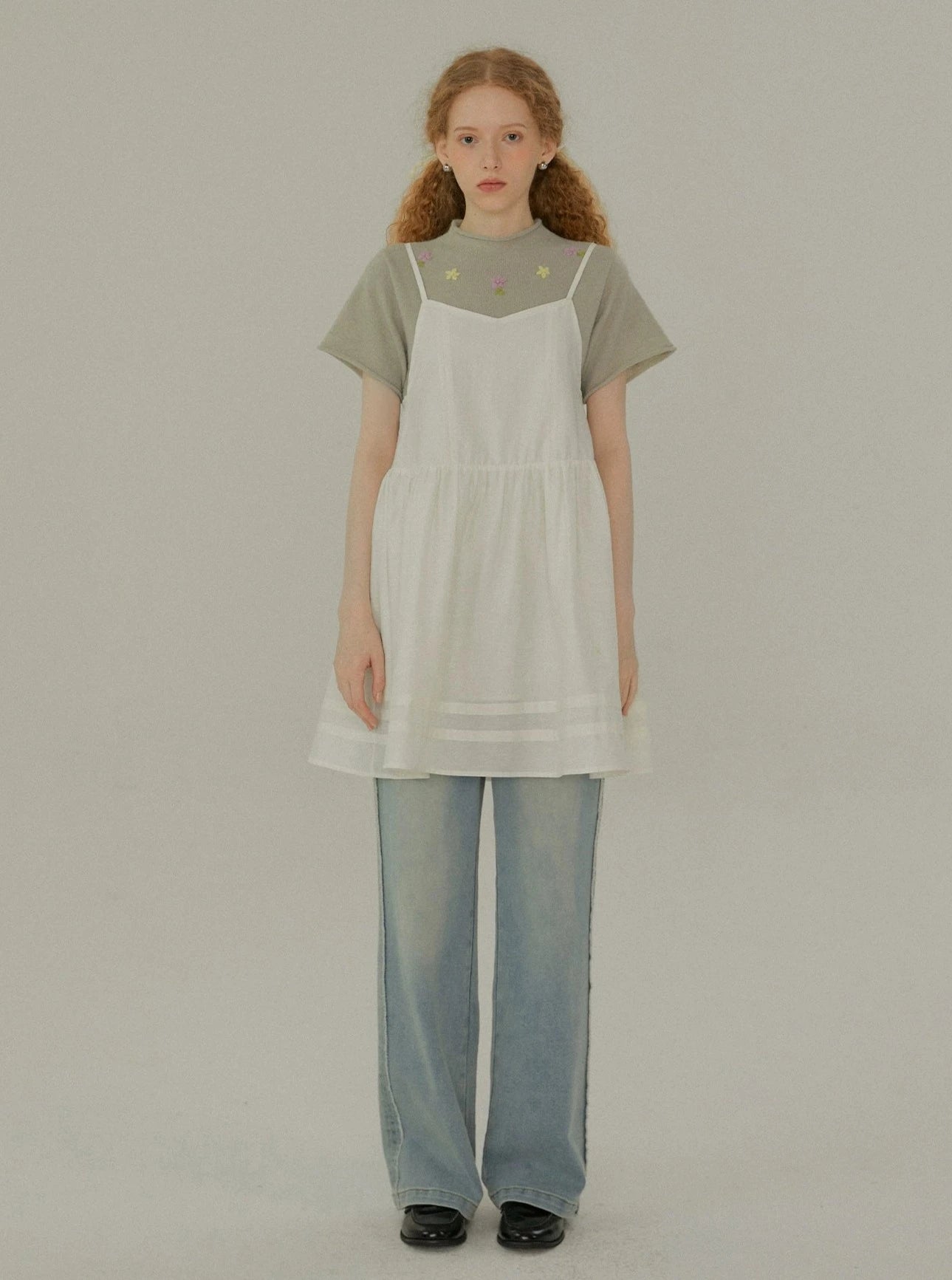 레이어드 스트랩 블라우스 드레스