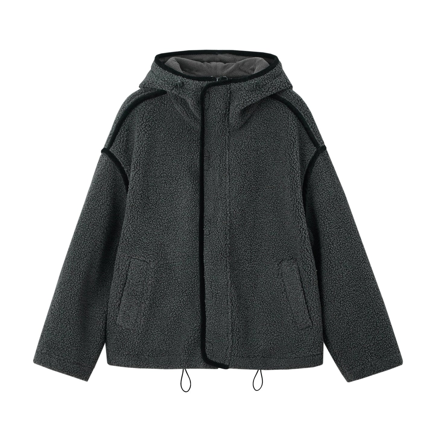Contrast Piping Fleece Coat
