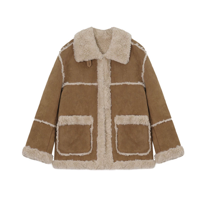 Wildlederfell integrierter Mantel