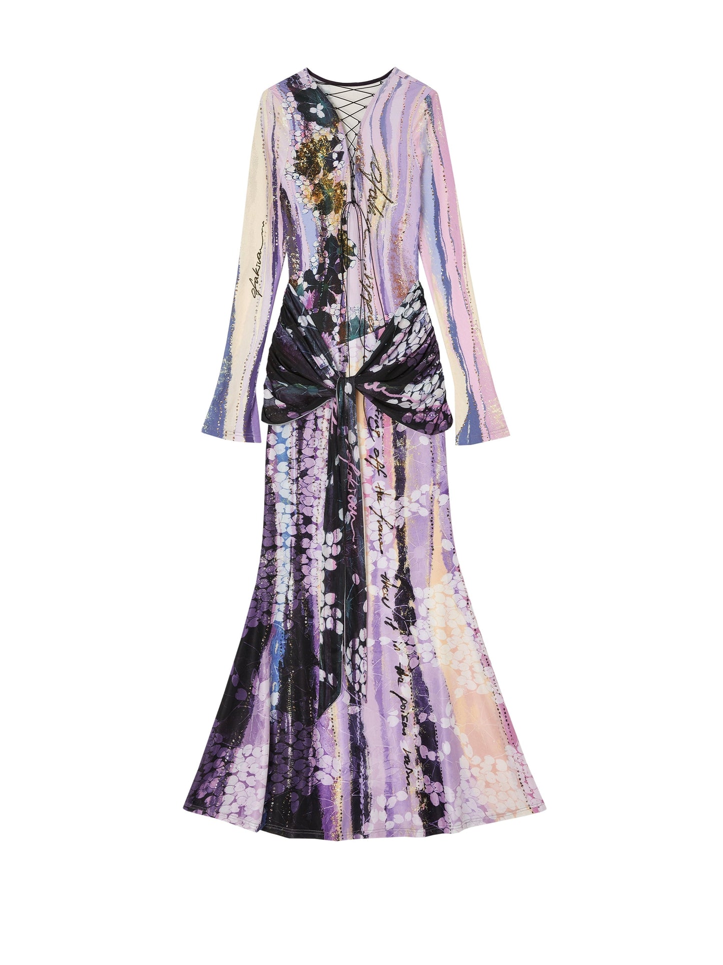 Lotus Print Fake Two-Piece Mermaid Dress