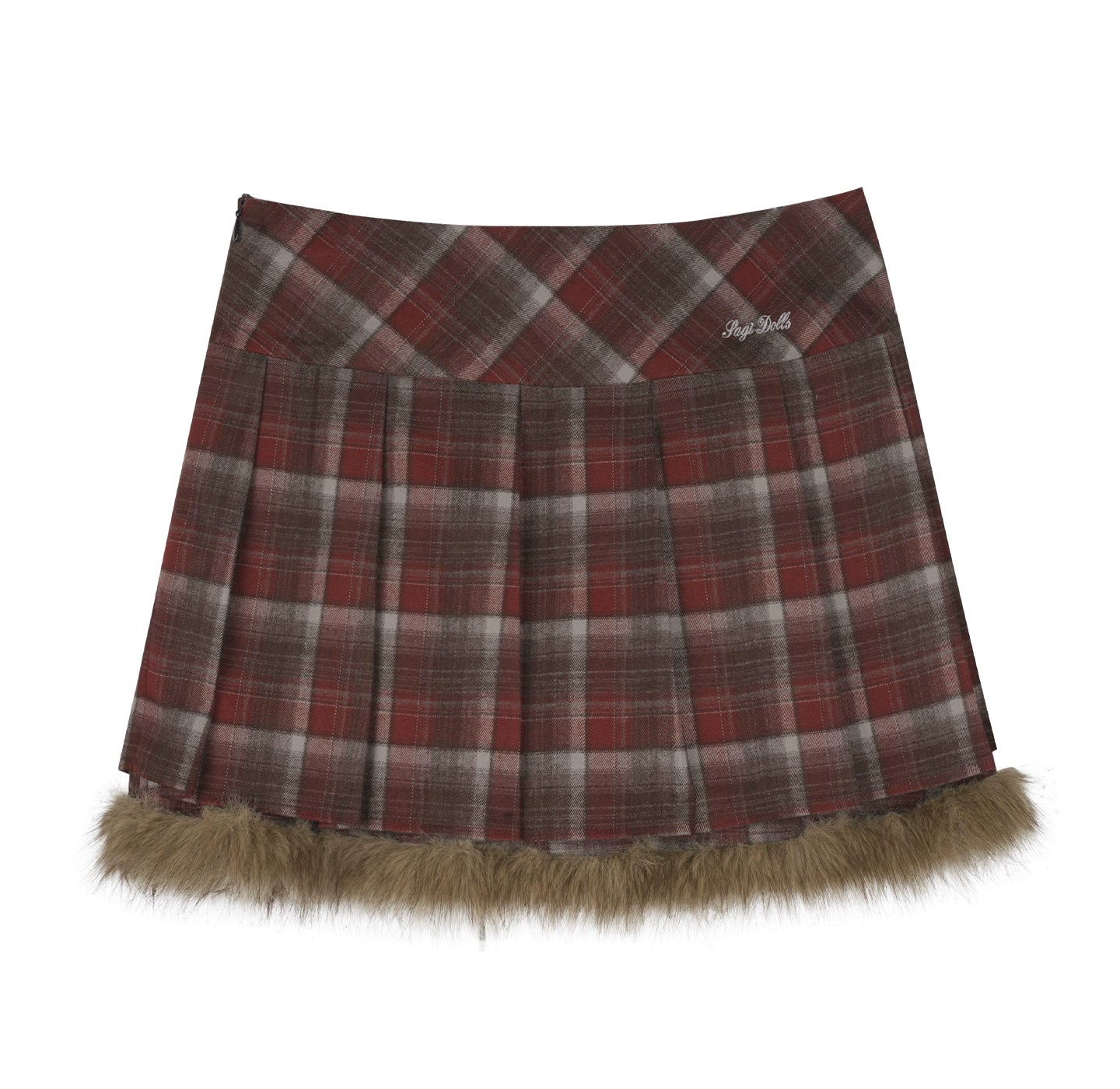 Red-Brown Plaid Skirt Coat Set-Up