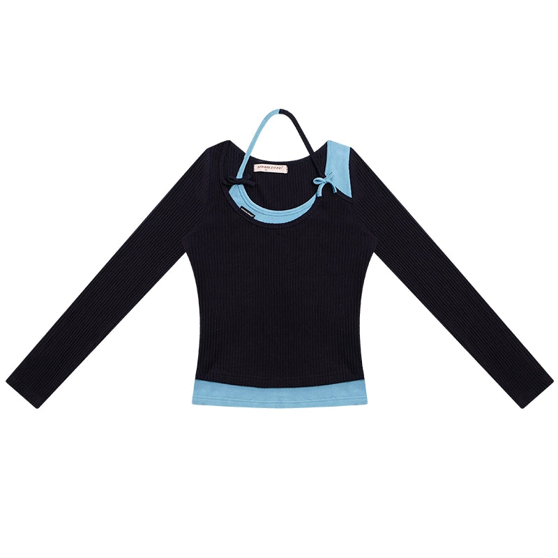 가짜 투피스 레트로 니트 셔츠