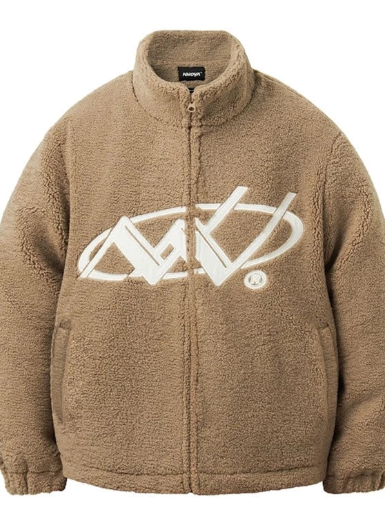 Lamb wool stand up collar coat