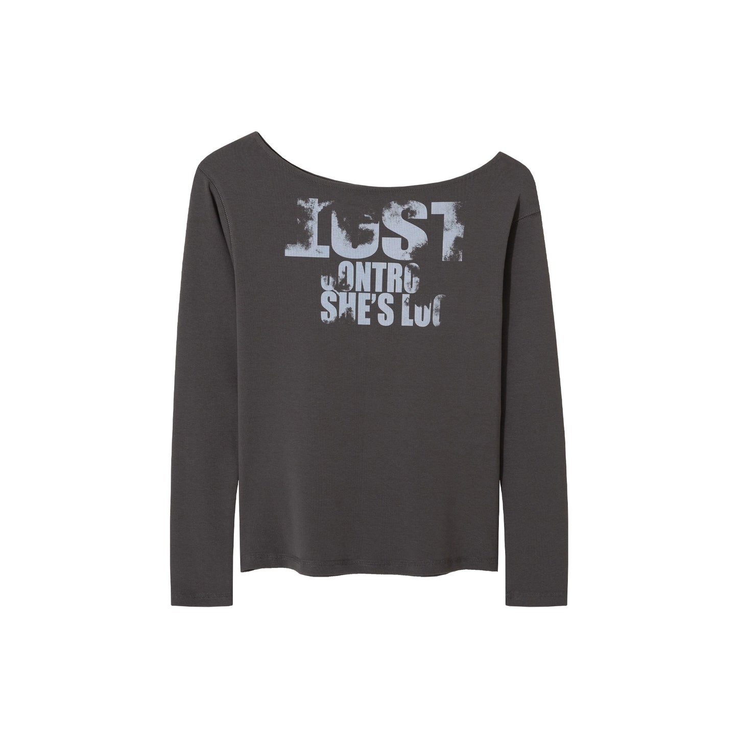 Monogram Print Off-Shoulder Slim T-Shirt