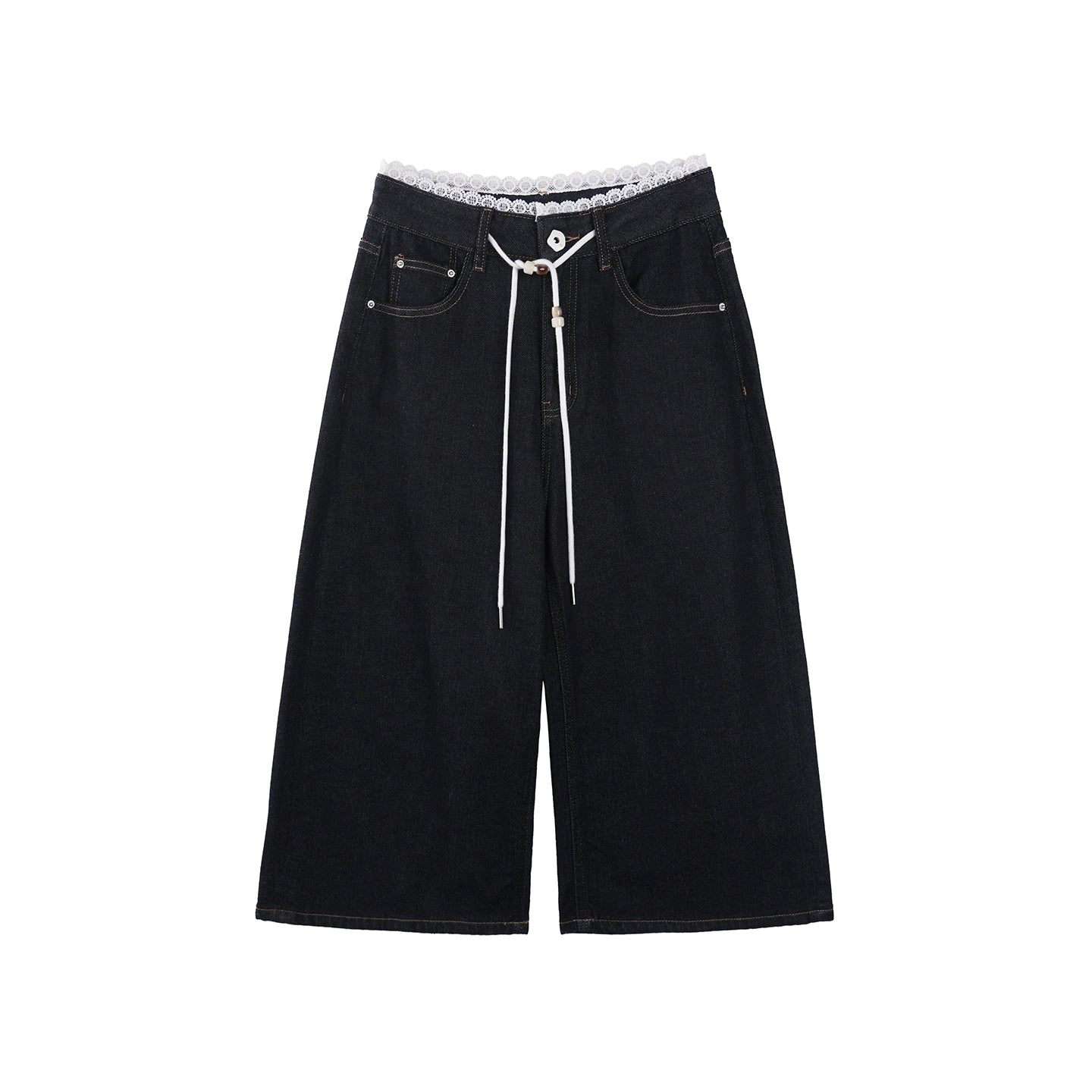 Lace-Detail Denim Culottes Pants