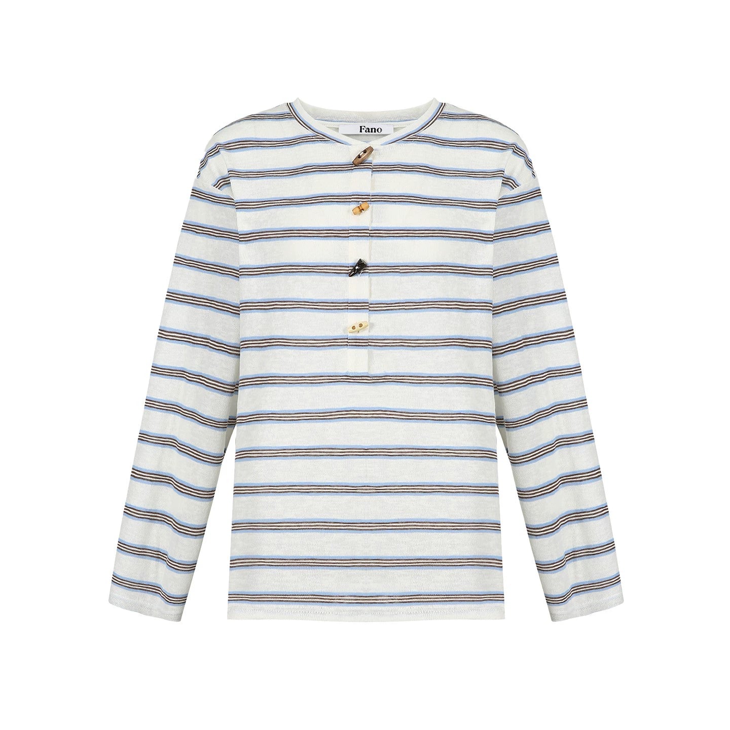 Horn Button Striped Long Sleeve T-Shirt